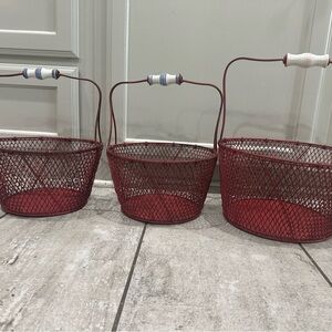 3 Vintage Chicken Wire baskets with porcelain handles